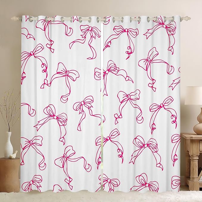 Feelyou Kawaii Bow Room Darkening Blackout Curtain Cute Bowknot Curtains for Bedroom Living Room Pink Girls Bow Blackout Curtains (2 Panels, 38 x 54 Inch) Lovely Decor Window Treatments
