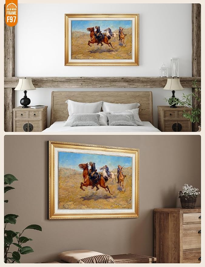 DECORARTS - My Bunkie by Charles Schreyvogel. World Famous Painting Reproduction. Giclee Prints in Classic Golden Frame Ready to Hang