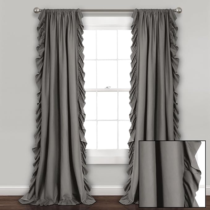 Lush Decor Reyna Ruffle Window Curtain Panel Set, Pair, 54" W x 84" L, Gray - Flowy Curtain Set - Romantic Ruffle Curtains for Bedroom, Living room, or Dining Room - Farmhouse & Cottage Home Decor