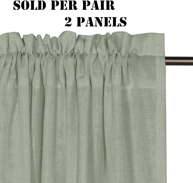 H.VERSAILTEX Linen Curtains Elegant Natural Linen Semi Sheer Curtains Energy Light Filtering Rod Pocket Window Treatments Panels for Living Room (Set of 2, Sea Grass, 52 inch W X 63 inch L)