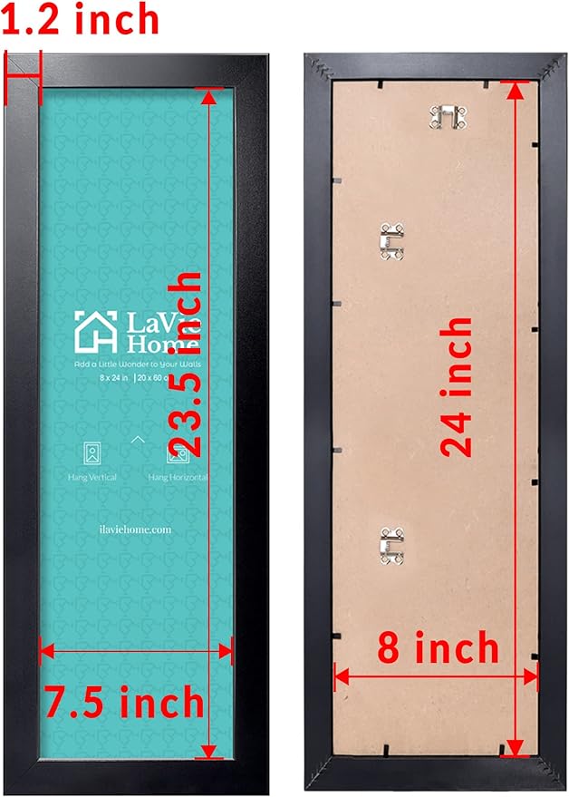 LaVie Home 8x24 Picture Frame Black, Panoramic Picture Frame for Wall Decoration, Classic Black Minimalist Style Suitable for Decorating Houses, Offices, Hotels（1 Pack）