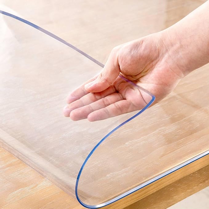 30x48 Inch Clear Table Cover - 2mm Thick, Waterproof, Plastic Vinyl Table Protector for Dining, Kitchen, Office