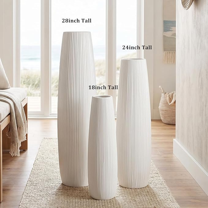 Ceramic Large White Vase, 18" Tall Floor Vase, Big Decorative Flower Vases for Floor Table Decor Living Room Modern Home Office Bedroom, Farmhouse, Glossy Glaze (18 Inch Tall)