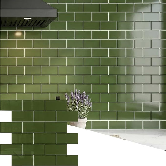 2026 New Upgrade Peel and Stick Backsplash Tile, Peel and Stick 11.34" X 11.57" Wall Tile for Kitchen, Bathroom, Fireplace, Laundry (Polished Green, 1 Pack)