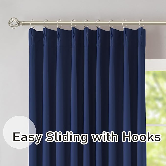 DONREN Navy Pinch Pleated Blackout Curtains with Hooks - 94 inch Length Room Darkening Thermal Insulated Window Curtain Panels for Living Room Bedroom 2 Panel 40" Wx94 L