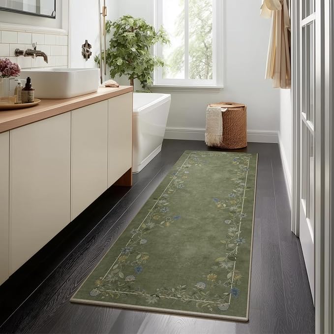 Washable Kitchen Rug Runners for Hallways: 2'6"x8' Entryway Rug Stain Resistant Non Slip Low Pile Soft Living Room Floor Carpet Runner for Bedroom Laundry Room Farmhouse Indoor