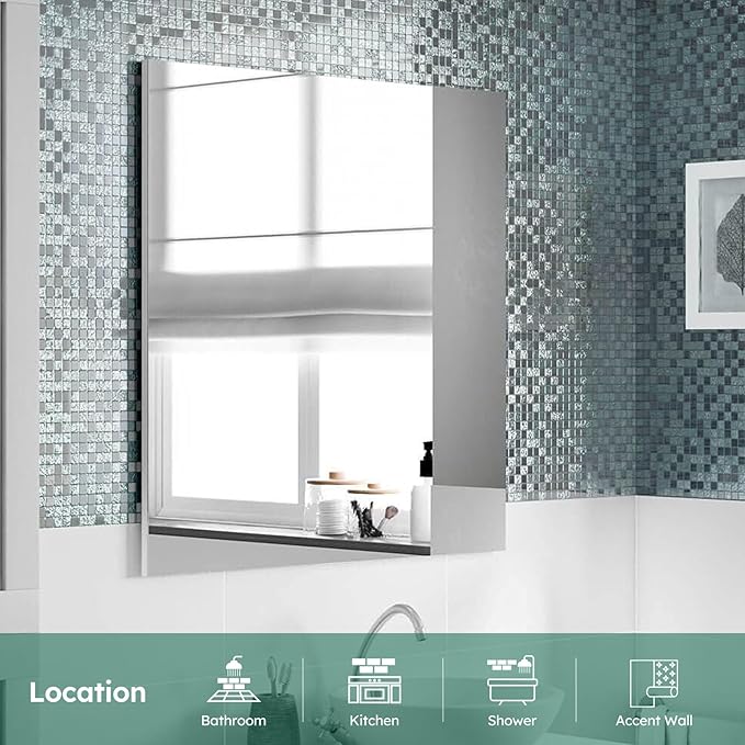 Diflart Peel and Stick Mirror Glass Mosaic Tile Crystal Square Frosted Backsplash for Kitchen Bathroom Wall Pack of 6 Sheets
