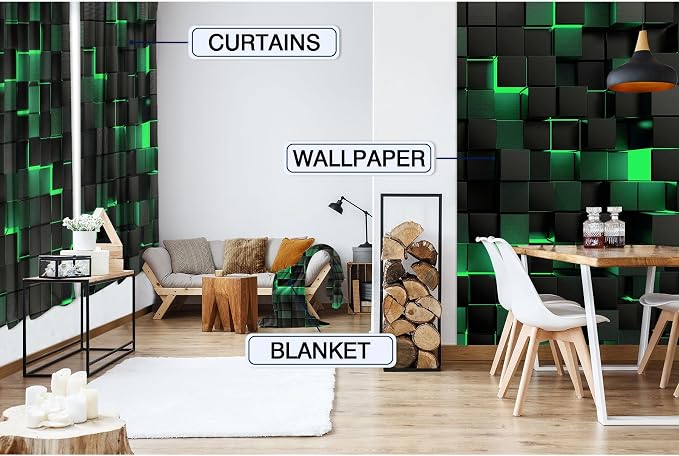 MESHELLY Abstract Black Green Curtains 42Wx63H Inch Rod Pocket Modern Geometric Cubes 3D Gradient Design Futuristic Bedroom Window Drapes Minimalist Man Boys Printed Living Room Window Treatment