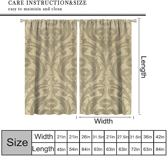 Rustic Vintage Flower Curtains William Morris Boho Country Floral Art Print Blackout Window Drapes for Bedroom Living Room Kitchen Cafe 31.5(W)*72(L) 2 Panels
