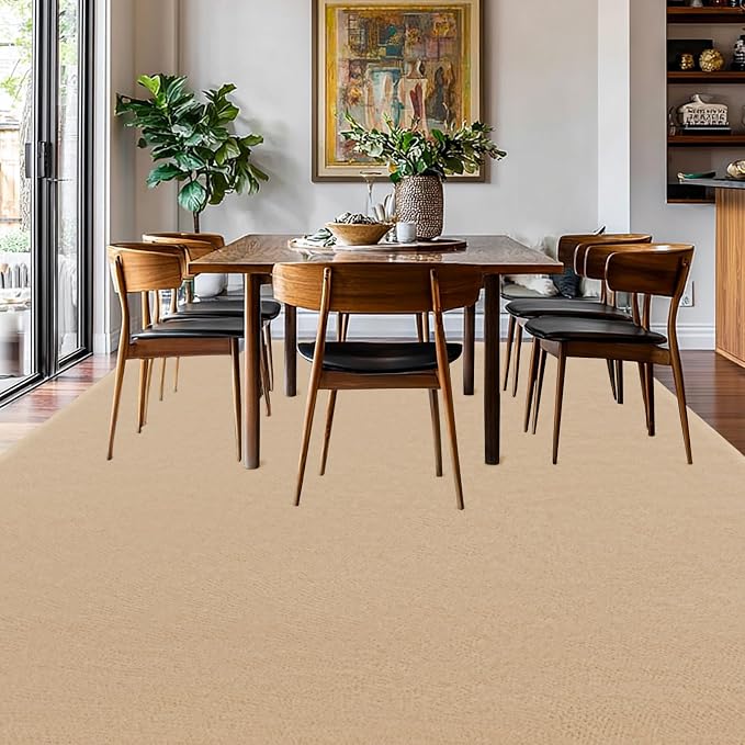 qulint 5x8 Washable Area Rug for Bedroom, Farmhouse Tan Nursery Rug with Thickened Memory-Foam Soft Washable Living Room Carpet, Minimalist Solid Non Slip Carpet for Kid Room Dorm Home Decor