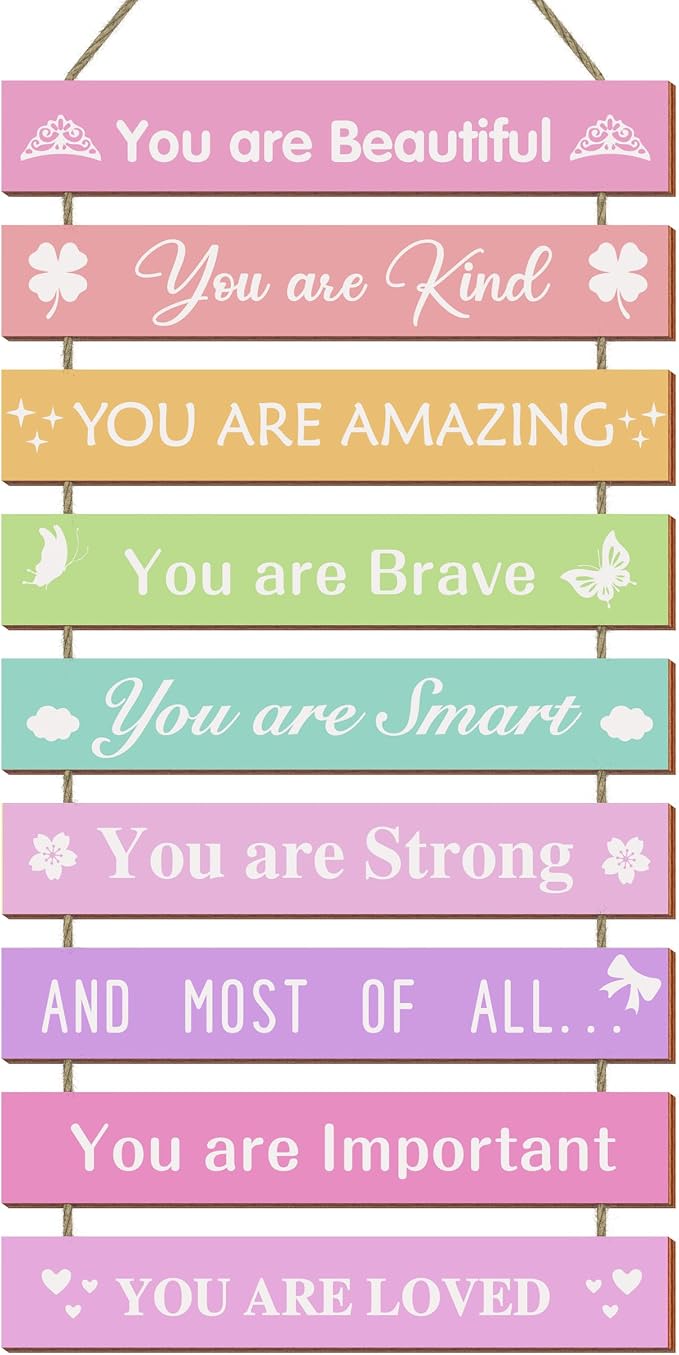 Girls Room Wall Decor, Set of 9 Pieces Wall Decor for Girls Bedroom Teen Girl, Inspirational Wall Art Hanging Plaque for Kids Baby Girl Nursery Wall Decortaions