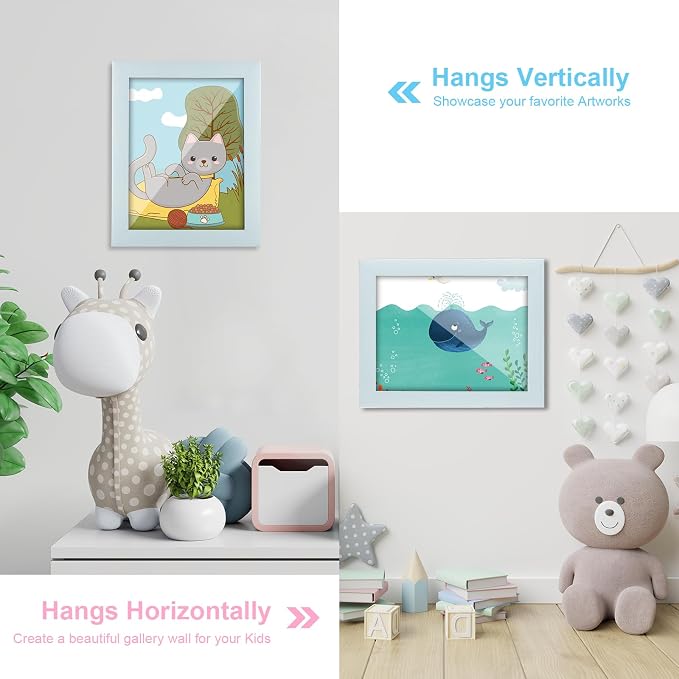 [2-Pack] Kids Art Frames, 8.5x11 Front Opening Kids Artwork Frames Changeable, Light Green Artwork Display Storage Frame for Wall, Holds 50 Pcs, for 3D Picture, Crafts, Children Drawing, Hanging Art,