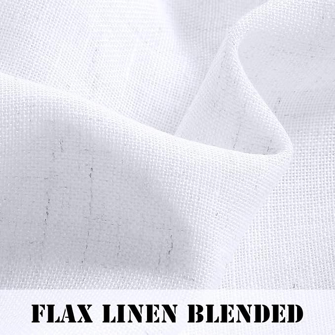H.VERSAILTEX Linen Curtains Elegant Natural Linen Blended Curtains Energy Efficient Light Filtering Rod Pocket Window Treatments Panels for Living Room (Set of 2, Bright White, 52 inch W X 96 inch L)