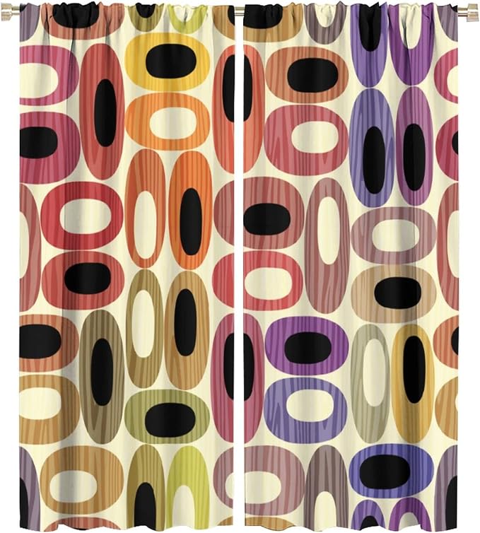 JESTRONRY Abstract Modern Curtains,Mid Century Fifties Modern Retro Colors Pattern Room Darkening Thermal Insulated Window Curtain for Living Room Bedroom Kitchen Bathroom 42x54in