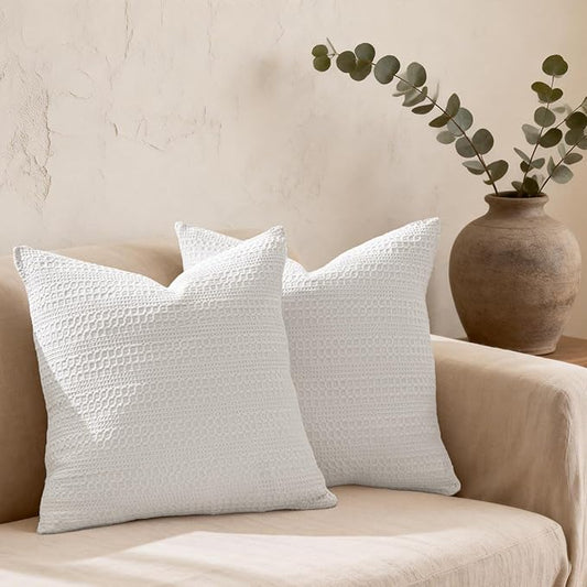 26x26 Pillow Covers Set of 2 Off White Euro Shams Boho Decorative Throw Pillow Covers Cotton Large Square Pillowcase for Couch Bed