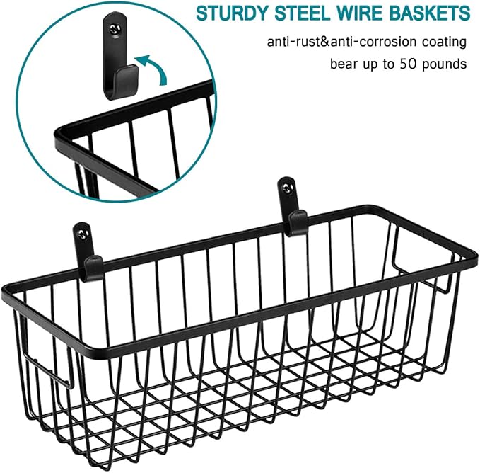 SheeChung Qtip Dispenser Holder 4pcs, Glass Apothecary Jars with Stainless Steel Lids &Stickers Farmhouse Decor Metal Wire Bathroom Storage Organizer Basket Bins - for Cabinets, Shelves