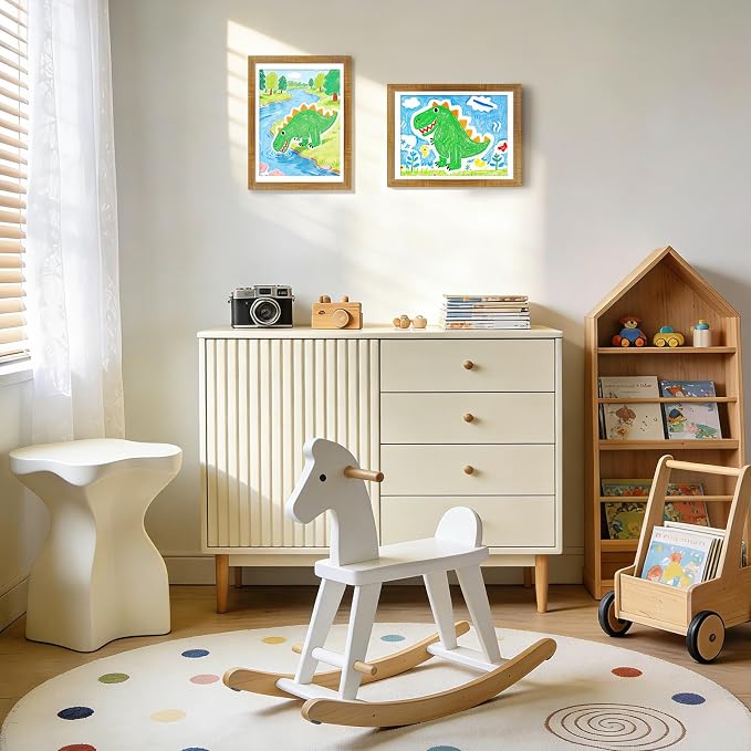KINLINK 9x12 Kids Art Frame 2 Pack, Solid Wood Artwork Frames Changeable, Front Opening Hold 150 Pictures, Art Frames for Kids Artwork, 8.5x11 with Mat 9x12 without Mat, Picture Frames Teak