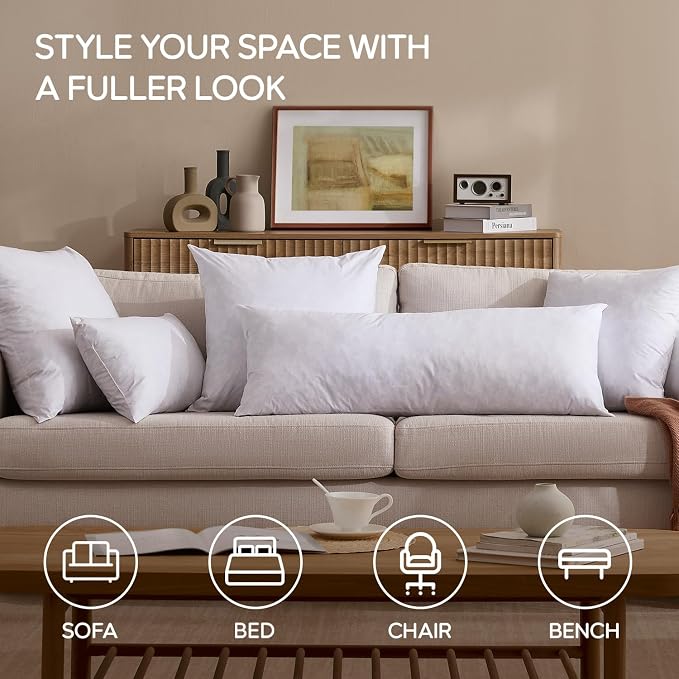16x24 Feather Lumbar Pillow Inserts, Decorative Throw Pillow Inserts for Covers, Fuller Fit with Soft Support for Bed and Couch, Set of 2