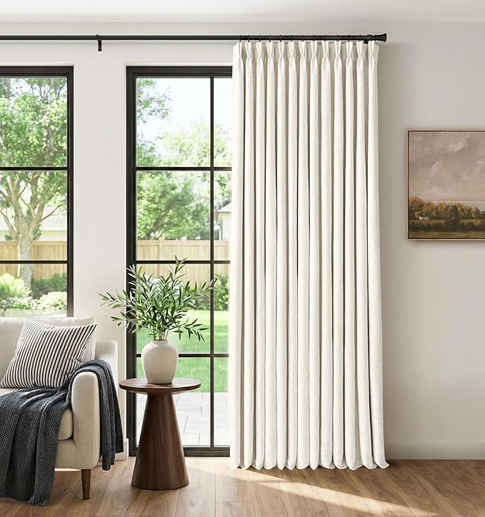 CAPALOCA Pinch Pleated Curtains for Sliding Glass Doors, Linen Blackout Sliding Door Curtains 90 inches Long for Bedroom,Pinch Pleated Drapes for Living Room, 60" W x 90" L (Pack of 1), Natural