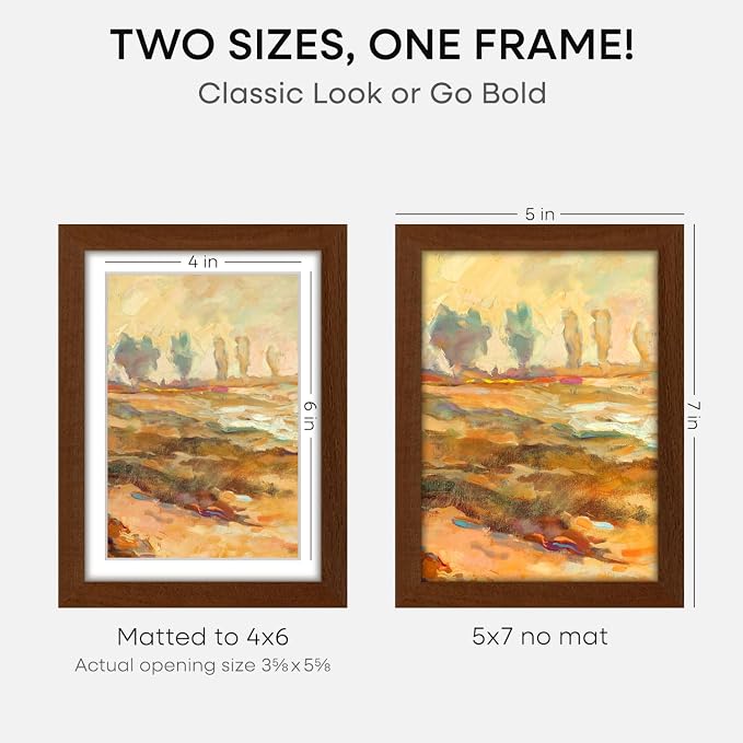 Homeforia 5x7 Brown Picture Frame, High End Dark Oak 5x7 Wooden Frames with Mat 4x6 Photo, 5 x 7 Walnut Wood Frame Matted to 4 x 6 Print, 7x5 Wall or Tabletop Frame, Tempered Glass, Wall Kit, Set of 3