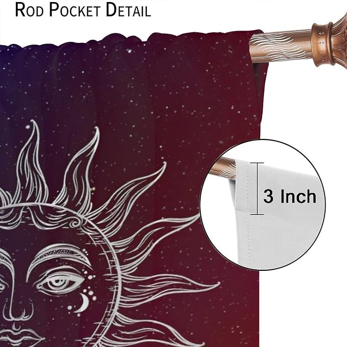 Sun Moon Blackout Windows Curtains, Burning Sun Moon Red Blue Cosmic Galaxy Bohemian Curtains, for Living Room Bedroom 84x84in 2 Panels