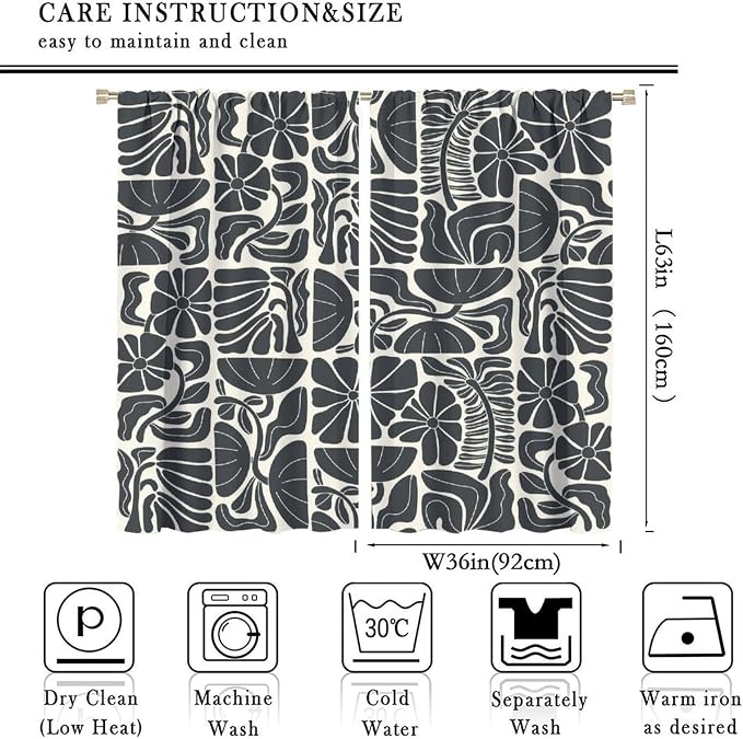 JESTRONRY Mid Century Boho Curtains, Modern Abstract Abstract Geometric Floral Pattern Print Blackout Window Door Curtains for Bedroom Living Room Home Decor 72x63in