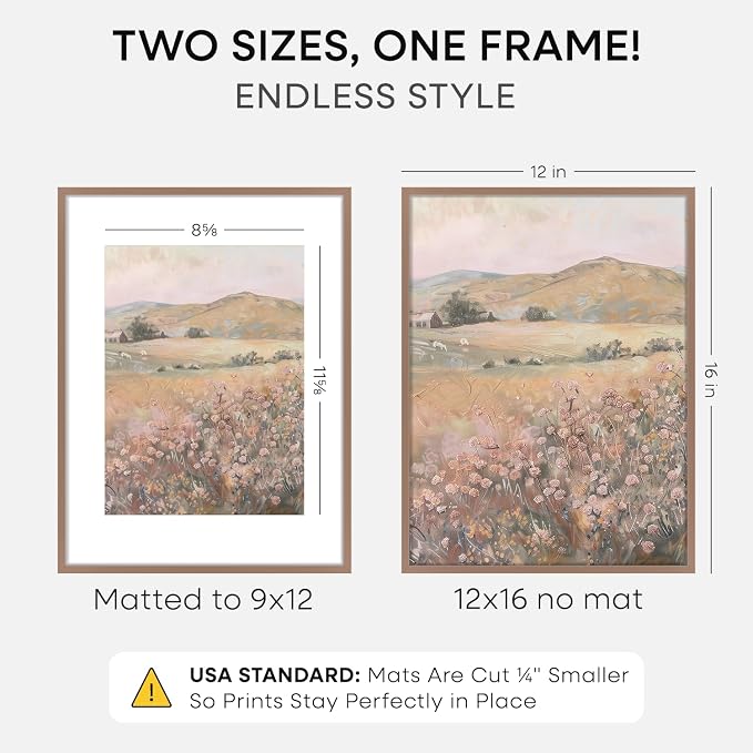 Homeforia 12x16 Picture Frame Mocha, High End Metal 12x16 Poster Frames with Mat 9x12 for Photo, 12 x 16 Mocha Frame Matted to 9 by 12 inch Print, 16x12 Thin Frames, Tempered Glass, Wall Kit, Set of 2