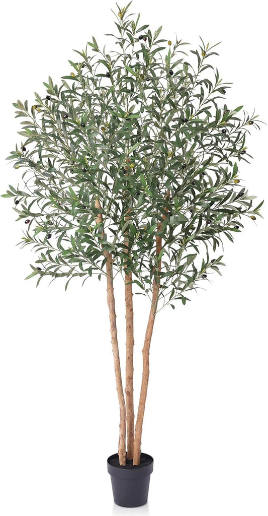 VeriNatural 7FT Olive Tree Artificial Indoor Faux Plant - Tall Fake Silk Tree, Natural Trunk, Easy Maintenance Fake Tree Home Decor - Large Indoor Plant for Living Room, Office, Modern Home,VN356