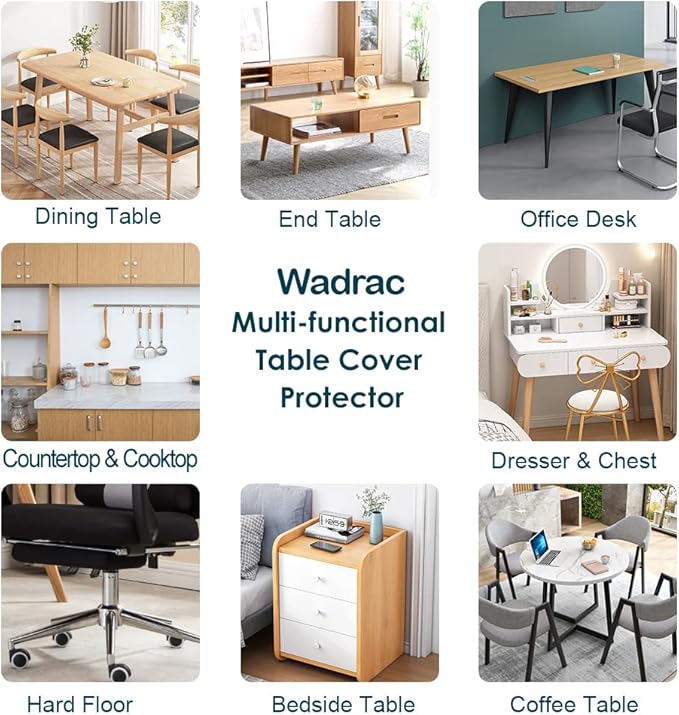 Wadrac Clear Vinyl Table Pad Protector 20x54 In Plastic Table Cloths Cover Desk Protector Mat Crystal Vinyl Dining Room Table Pad Heat Resistant Non-Slip Clear Transparent Tablecloth Cover 1.5mm Thick