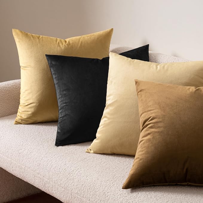 MIULEE Velvet Throw Pillow Covers 20x20 Inch, Pack of 2 - Black, Super Soft Decorative Square Cushion Cases Modern Luxury Home Decor for Sofa, Couch, Bed, Bedroom Livingroom