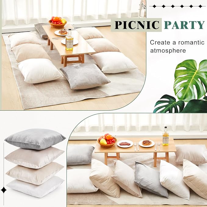 Berlune 8 Pcs Velvet Throw Pillow Covers 18" x 18" Decorative Cushion Cases Soft Pillowcase for Coquette Graduation Party Accessories Couch Sofa Bed Chair Home Decor, No Inserts (Beige Gray Colors)