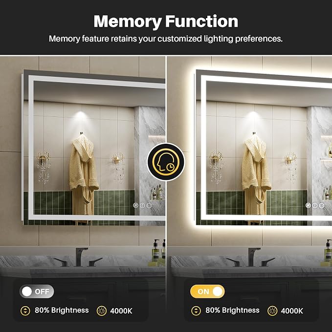 Briivue 66x40 Inch LED Bathroom Mirror with Lights, Backlit & Front Lit, Anti-Fog Lighted Bathroom Vanity Mirror for Wall, Memory Function, Dimmable, HD Tempered Glass, Shatter-Proof