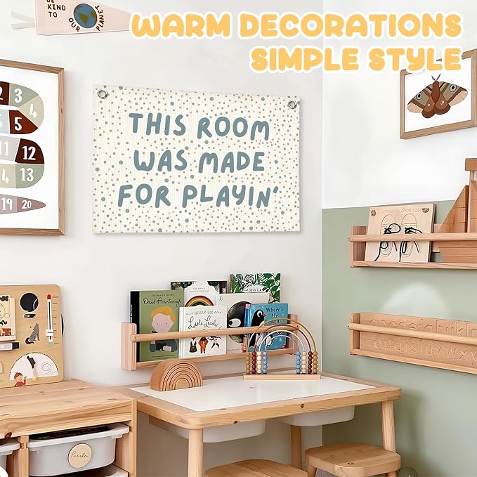 Playroom Wall Decor, Boho This Room Was Made For Playin Linen Canvas Banner, Toddler Playroom Decor Kids Toy Room Nursery Wall Decor for Toddler Boys Bedroom, 30x20 Inch