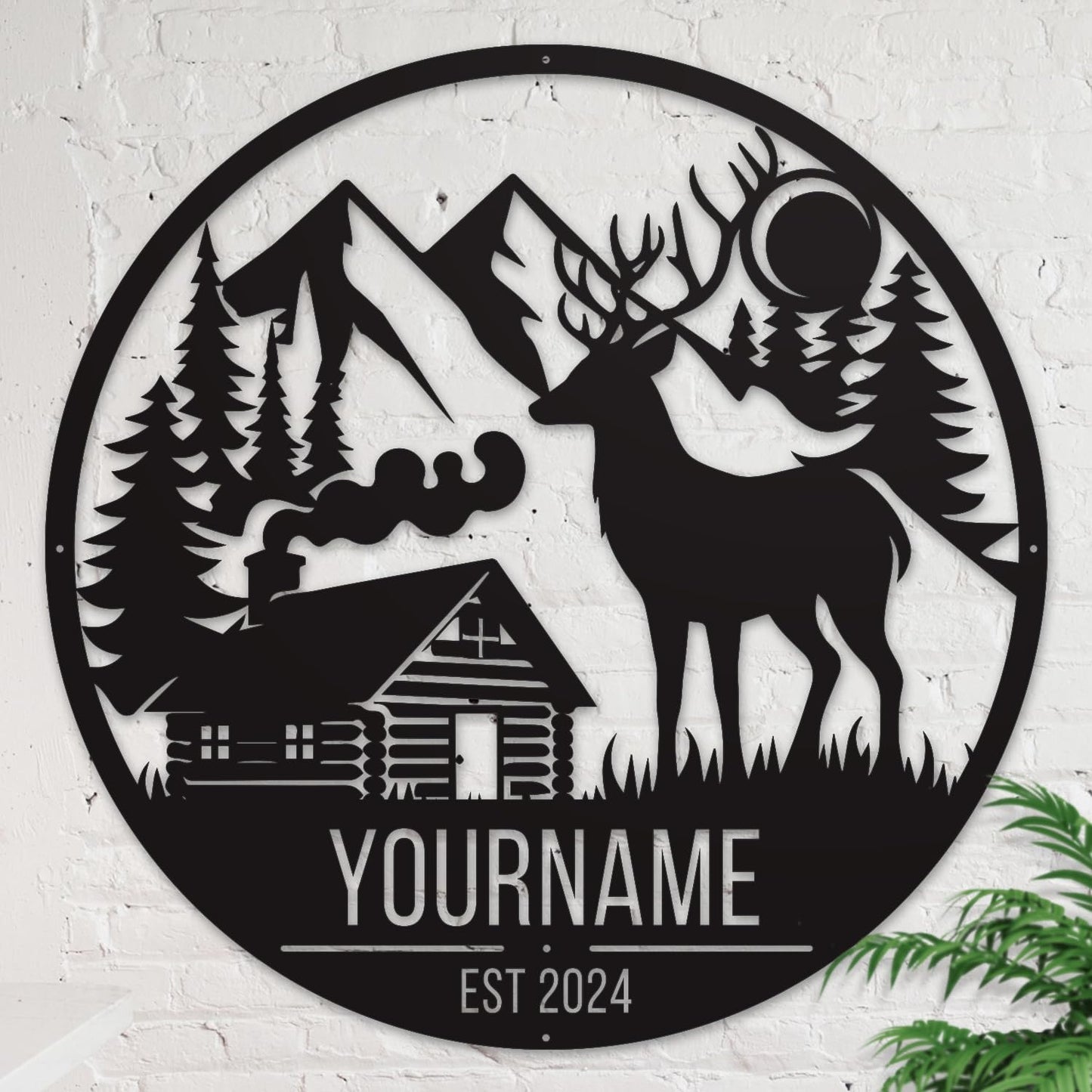 Personalized Deer Forest Name metal Signs,Custom Shed Metal Wall Decor,Black Deer Metal Wall Art Decor,Deer Home Metal Signs Plaques,Outdoor wall Decorative Signage (Style B)