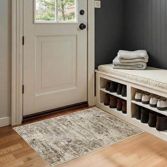 2x3 Rug for Entryway Hallway-No Slip Soft Carpets Modern Abstract Indoor Floor Stain Resistant Carpet for Bedroom Dining Room Farmhouse Nursery Home Office Tan