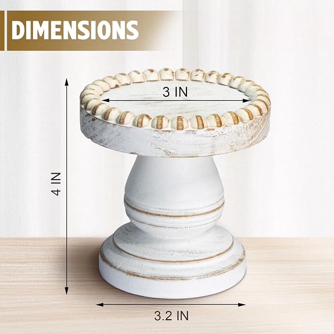 Small Candle Holder for Pillar Candle Set of 3, Farmhouse Wood Candle Holder, Rustic Wooden Candle Stand, Vintage Candle Stand Decorative for Living Room, Table Centerpiece, Retro White
