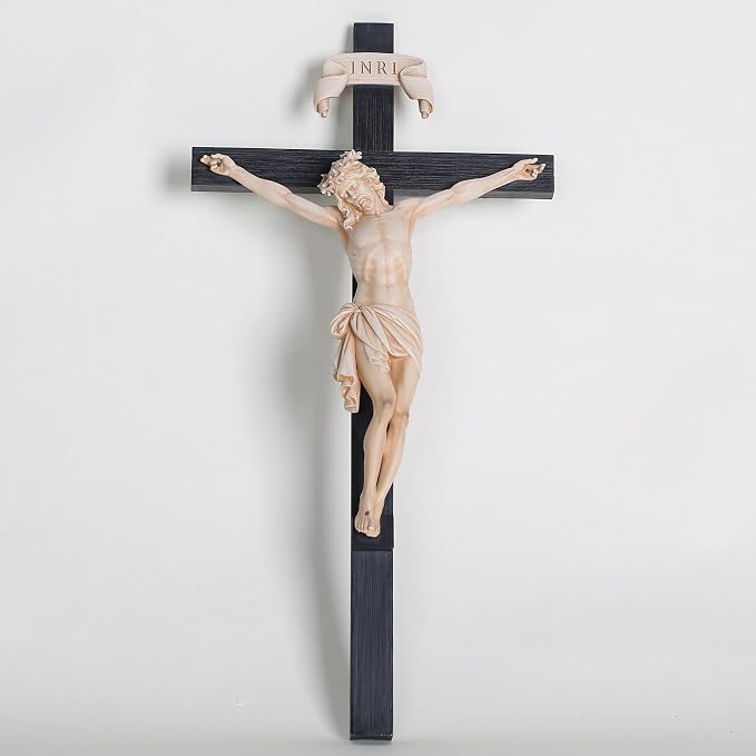 BC Catholic Crucifix Wall Cross, Elegant Modern Home Decor, Religious Gifts for House Warming, 16" H, Renaissance Sculpture Handmade by Buildclassic (Bone Beige)