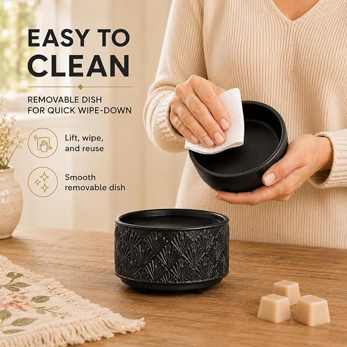 Mocosa Ceramic Wax Warmer Wax Melt Warmer for Scented Wax 3-1 Electric Candle Warmer Home Fragrance Wax Burner Perfect Christmas Gifts for Mom Women(Black-Fan Shaped)