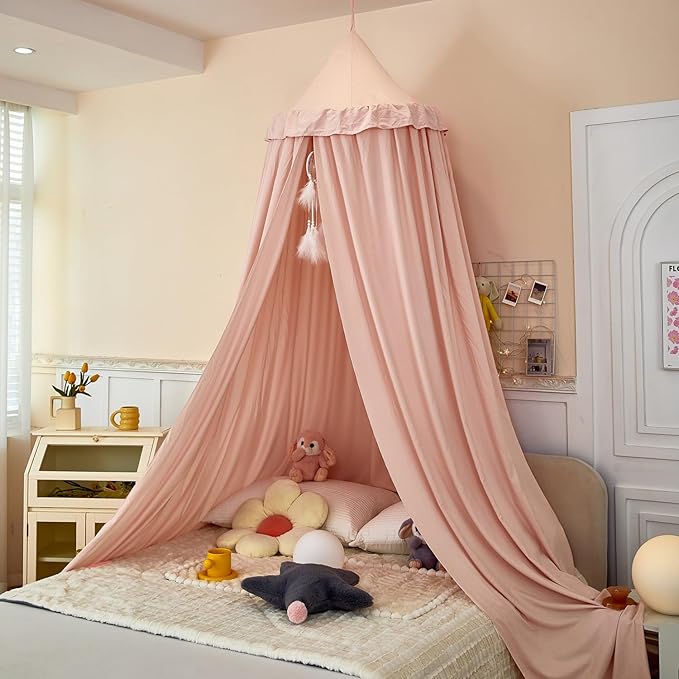 Princess Decor Canopy for Kids Bed, Soft and Durable Bed Canopy for Girls Room Tent Canopy Dreamy Mosquito Net Bedding, Children Reading Nook Canopies Indoor (Pink)