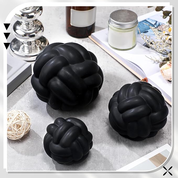 Wenqik Matte Black 3 Pcs Knot Decor, Chain Link Coffee Table Bookshelf Decor Accents, Entry Table Ceramic Aesthetic Minimalist Decorative Objects for Modern Home Living Room Decoration 3 Sizes