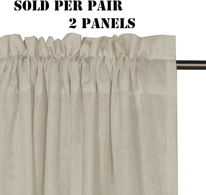 H.VERSAILTEX Linen Curtains Elegant Natural Linen Semi Sheer Curtains Energy Light Filtering Rod Pocket Window Treatments Panels for Living Room (Set of 2, Castle Wall, 52 inch W X 72 inch L)