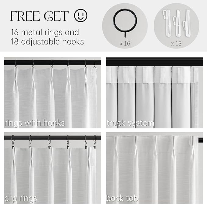 90 Inches Long Blackout White Linen Curtains for Bedroom,Pinch Pleated Insulated Thermal Sound Blocking Curtains,Decorative Elegant Farmhouse Lined Drapes 2 Panels Set for Living Room Sliding Door