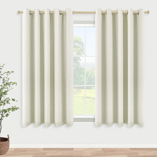 KOUFALL Small Window Curtains 45 Inch Length for Kitchen,2 Panels Set Blackout Grommet Short Room Darkening Shades Blinds for Bedroom Windows Nursery,60 Wide,Cream Off White Ivory Beige