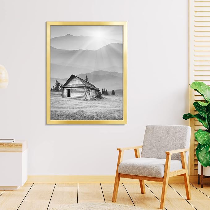 LaVie Home 24 x 32 Picture Frame, Large Poster Frame with High Definition Plexiglass, Horizontal or Vertical Wall Gallery Poster Frames Suitable for Photos, Artworks, Posters,Puzzle, Gold 1pc
