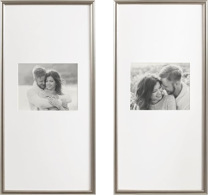 Kate and Laurel Adlynn Rectangular Panel Picture Frame Set of 2, 14 x 30 matted to 8 x 10, Silver, Modern Two-Piece Photo Frame Set for Gallery Wall Decor in Living Room Wall Display