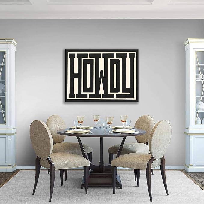 QIYFFBN Framed Vintage Funky Big Howdy Canvas Wall Art Western Modern Design Wall Decor Black and White Southwestern Country Ranch Sign Picture Print Minimalism Living Room(16x24in Framed)