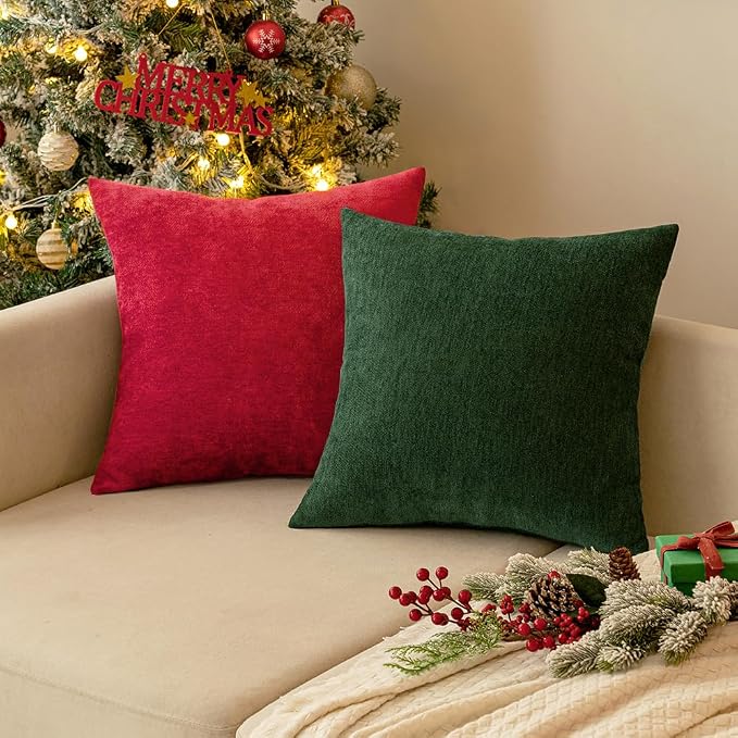 MIULEE Pack of 2 Dark Green Decorative Pillow Covers 26x26 Inch | Soft Chenille Couch Throw Pillows Eruo Sham Farmhouse Cushion Covers for Home Decor Sofa Bedroom Living Room