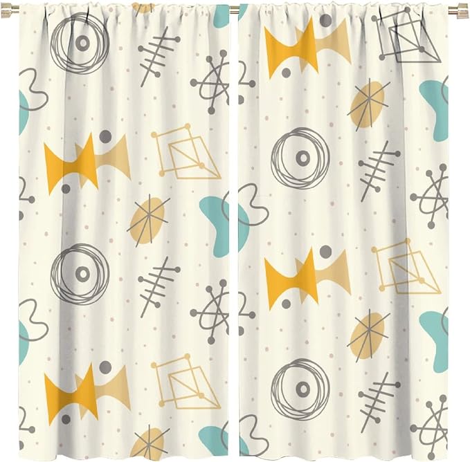 JESTRONRY Mid Century Modern Curtains,Vintage 1950s Atomic Stars Abstract Geometric Shapes Window Treatments Curtains for Living Room Bedroom Kitchen Bathroom Home Decor C 84x84in
