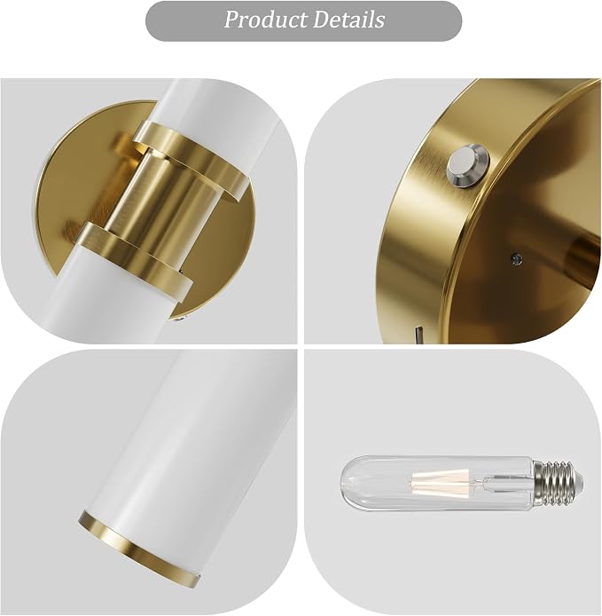 Rayogale Gold Wireless Battery Operated Wall Sconces with Remote Control | White Glass Rechargeable Wall Lights Set of 2 with Timer Function Dimmable for Living Room Bedroom Emergency 3000K, 20.5 Inch