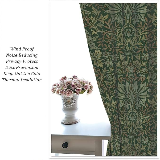 Bohemia Art Blackout Window Curtains, William Morris Original Design Green Garden Vintage Curtains, for Living Room Bedroom 21(W)*63(L) 2 Panels